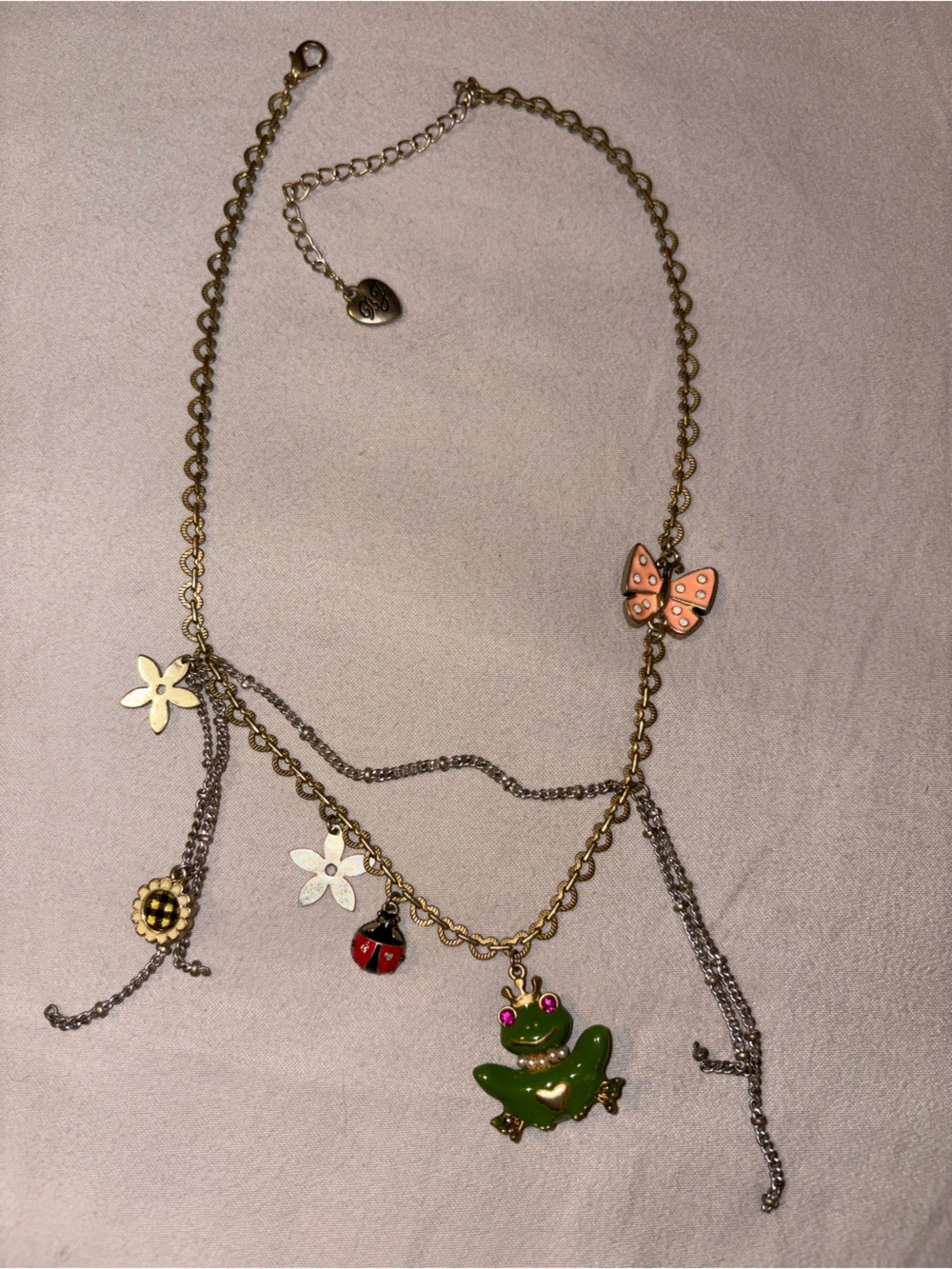Betsey Johnson Green Frog and Multicolor Charm Layered Necklace